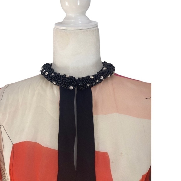 Magaschoni Collection Silk blouse Tunic Beaded Collar Double layer Chiffon - Picture 8 of 14